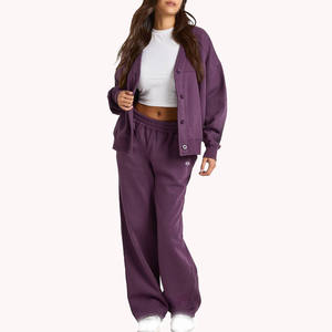 Ensemble de vêtements de détente pour femmes, cardigan en molleton à coupe décontractée et pantalon de jogging, toucher doux, vêtements de détente en gros, vêtements OEM - Product Image 1