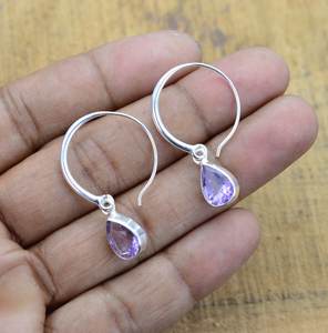 Pendientes de Plata de Ley 925 con Amatista Facetada, Joyería Hecha a Mano, Pendientes Largos de Moda para Mujer, Regalo - Product Image 6