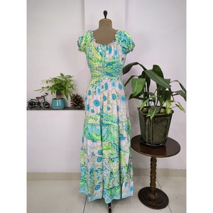 Women's Elegant Boho Style Summer Beach <b>Dress</b> Floral Cottage Print <b>Elastic</b> Waist Free Size XL Included Digital for Leisure - Product Image 4