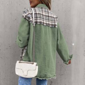 OEM Quilted Ladies Denim Jacket Latest Design Streetwear Adjustable Oversized Long Sleeves Printed Cotton Fabric Pocket Autumn - Product Image 4