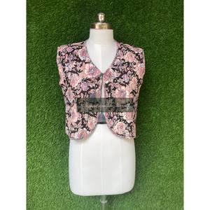 Abrigo corto de invierno hecho a mano para mujer, estampado Floral Reversible, decoración de encaje, chaqueta acolchada de algodón, chaleco, chaleco sin mangas exterior - Product Image 5