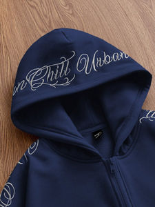 เสื้อฮู้ดดี้ผ้าฟลีซคอตตอน 100% ยี่ห้อ Ottoknit รุ่น Solid Lined สีกรมท่า แขนยาว สำหรับฤดูใบไม้ร่วง เป็นมิตรกับสิ่งแวดล้อม - Product Image 4