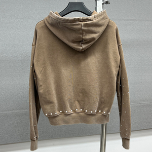 เสื้อฮู้ดดี้ผู้ชายแบบครอปตัวใหญ่ ผ้าฟลีซแฟชั่นสั่งทำขายส่ง ผ้าฝ้ายทำสีซีดแบบดิสเทรส  เป็นมิตรกับสิ่งแวดล้อม สำหรับฤดูหนาว - Product Image 5