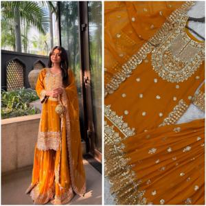 Chic 3 pièces Kurti ensemble avec Sharara et belle Dupatta avec superbe broderie séquence travail tenue de fête pour les femmes - Product Image 3