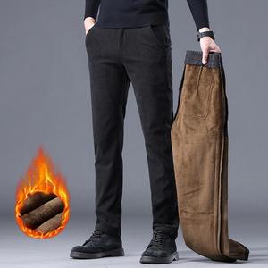 Pantalones de chándal térmicos de otoño gris para hombre, de pana de negocios de tiro medio, informal, de algodón, grueso, elástico, plano, nuevo, de chenilla polar - Product Image 4