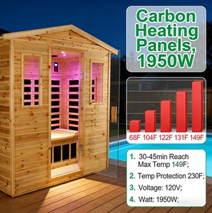 Sauna de infrarrojos lejanos para 3 personas, de madera de abeto antigua, con luz infrarroja media de 1950W, control por WiFi, Bluetooth y aplicación, para uso en interiores y exteriores. - Product Image 2