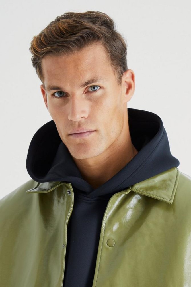 ジャケット・アウター olive ZARA Outwear Olive Green Faux Suede Belted Moto Biker Jacket