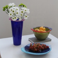 Bixuan Kleurrijke Randen Mondgeblazen Glazen Schaal Collectie Diep Donkerblauw Olijfgroen Fruit Schaal Tafeldecoratie Huisdecoratie
