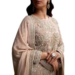 Pêche Organza Palazzo Costume Avec Zari Et Moti Travail En Gros Femmes Ethnique OEM Vêtements Usine Fournisseur En Vrac Mode Personnalisée - Product Image 2