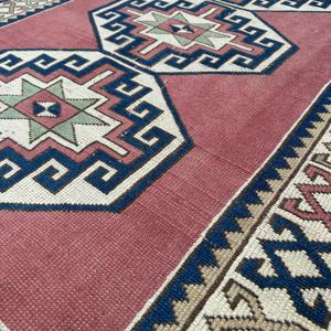 Turkish Vintage Rug 4.3x5.9 ft (131x180 cm), <b>Red</b> Bordered <b>Wool</b> Rug - Product Image 5