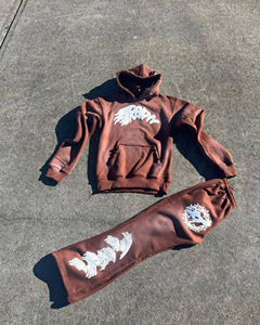 High Quality Vintage Sun Faded 450 GSM Cotton Patchwork Tracksuit for Men Distressed Thick Acid Wash Raw Hem pull <b>up</b> Tracksuit - Product Image 4