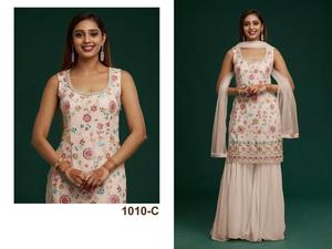 Venta al por mayor Heavy Fox Georgette diseñador bordado espejo trabajo Palazzo trajes chicas indias Salwar Kameez venta en línea competitiva - Product Image 6