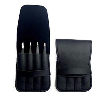 Juego Profesional de Pinzas para Cejas 4 en 1 de Acero Inoxidable, Logotipo Personalizado, Depilación, Modelado, Punta Inclinada, Plana, Angulada, Cuero Negro - Product Image 2