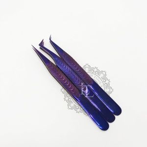 Pince à épiler professionnelle d'extension de cils de haute qualité en acier inoxydable violet de nouveau style avec marque privée de revêtement au plasma - Product Image 6