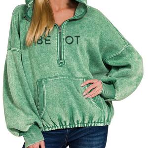 Nouveau automne personnalisé acide sweat à capuche zippé pour les femmes solide Look Vintage surdimensionné Polyester coton décontracté hiver écologique - Product Image 2