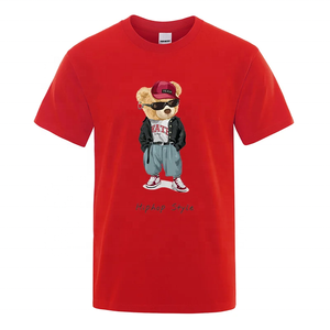 Nuevo estilo Hip Hop oso de peluche estampado Casual verano Top cuello redondo manga corta hombres gráfico algodón camisetas moda calle desgaste - Product Image 3