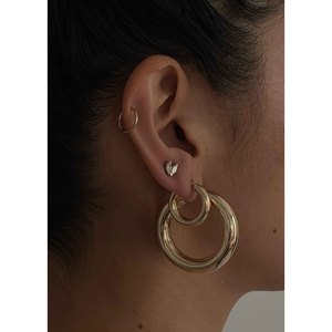 Bold <b>Large</b> <b>Hoop</b> Earrings with Zircon Pearl Diamond Huggie Style Trendy Stainless Steel with Rhodium Gold Plating for Party Gift - Product Image 1