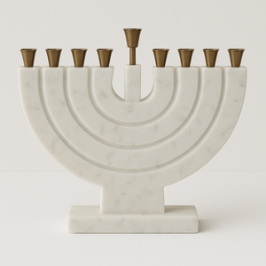 Trendy Luxurious White <b>Marble</b> Modern Geometric Menorah with Brass <b>Candle</b> Holders Elegant Designer Hanukkah <b>Candle</b> Stand Judaica - Product Image 5
