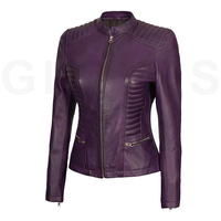 GLOVES City Nouveautés Veste d'hiver complète personnalisable en cuir de vache violet pour femme, en cuir véritable, coupe-vent et séchage rapide pour l'extérieur
