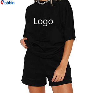 High Quality Cotton Drop Shoulder Oversized <b>T</b> <b>Shirt</b> <b>Shorts</b> <b>Set</b> Unisex Custom Logo <b>Women's</b> Streetwear 2 Pcs Workout Matching <b>Set</b> - Product Image 1