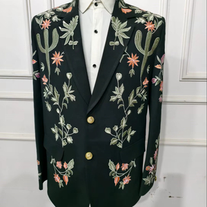 Costume de cow-boy brodé noir et vert pour homme, tenue de rodéo cactus, tenue de mariage mariachi vintage, 2 pièces - Product Image 1