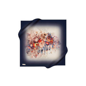 Vintage Designer Silk <b>Scarf</b>-Navy Blue Floral Square Crepe Satin - Product Image 1