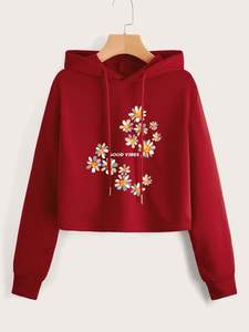 Sweat-shirt court décontracté 100% coton pour femmes, manches longues, épaules dénudées, pulls molletonnés - Product Image 2