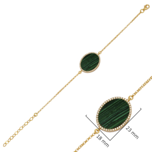 Forma ovalada corte malaquita CZ piedra turca joyería hecha a mano al por mayor 925 pulsera de plata esterlina - Product Image 2