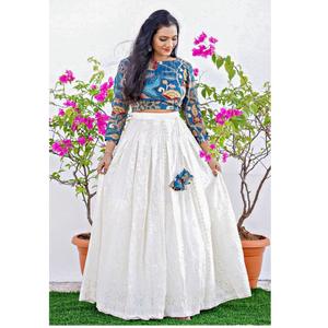 Venta caliente elegante Georgette Lehenga Choli último trabajo de bordado de secuencia Lucknowi para bodas fiestas festivas a los mejores precios - Product Image 1