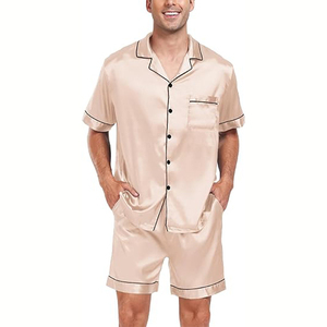 Ensemble de pyjamas courts en soie pour homme, personnalisés OEM, décontractés, avec boutons, vêtements de nuit pour homme - Product Image 1