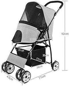 Cochecito para mascotas, diseño de tela con marco forjado de hierro resistente, cómodo, mediano, para gatos - Product Image 2