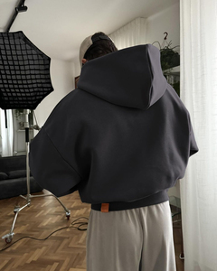 Sweat à capuche unisexe en polaire polyester/coton délavé à l'acide pour homme et femme, broderie de logo personnalisée - Product Image 5