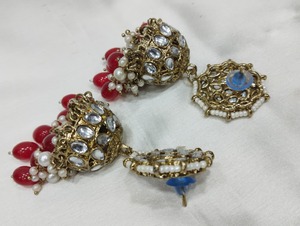 Ensemble de collier de mariée en perles Kundan avec boucles d'oreilles en perles marron Maang Tikka Bijoux de mariage indien - Product Image 6