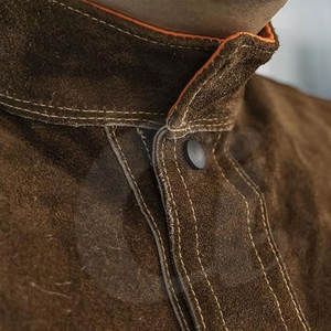 Léger coupe ample col montant veste de soudage de printemps couleur unie respirant imperméable cuir FR coton hommes de haute qualité - Product Image 4