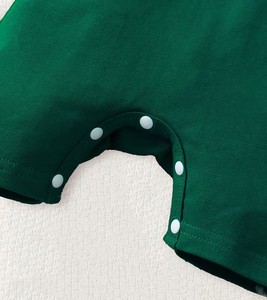 Combinaison à manches courtes pour bébé garçon, élégante, écologique, respirante, en tissu patchwork vert, avec col et boutons - Product Image 5