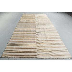 พรมตุรกีโบราณขนาดใหญ่ 5.7x12.2 ฟุต พรมขนสัตว์ลายดอกไม้สีขาว - Product Image 1
