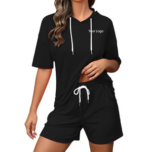 ชุดเสื้อมีฮู้ดและกางเกงขาสั้นของผู้หญิงชุดแฟชั่นฤดูหนาวสีทึบเสื้อผ้าฤดูหนาว - Product Image 1