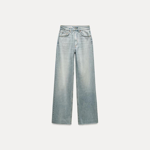 Jeans de Algodón Casuales, Elegantes, Sexys y Lindos para Mujer, de Verano, de Cintura Alta, Pierna Ancha, Largos, Personalizados, Lavado Oscuro, Cómodos - Product Image 5