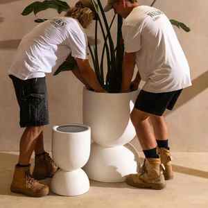 Lot de 3 jardinières d'intérieur en fibre de ciment Pots en béton léger avec design peint moderne de différentes tailles - Product Image 3