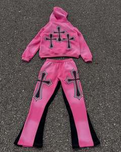 Ensemble de pantalons de survêtement évasés à capuche pour hommes OEM double taille avec strass Logo imprimé à rayures Taille XL pour la saison hivernale - Product Image 3