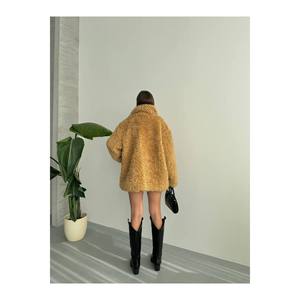 Cappotto in tessuto con cerniera di agnello da donna Premium - Product Image 3