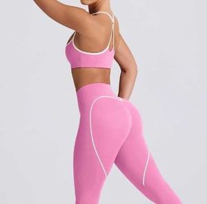 Femmes été minceur deux pièces ensemble de sport en gros nouveaux Leggings de Yoga avec licou et haut sans manches survêtement confortable - Product Image 6