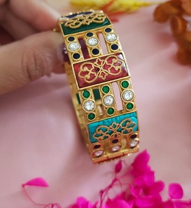 Classy Gold Plated Brass Cuff <b>Bracelet</b> with Moissanite Stones <b>for</b> Women and <b>Girls</b>-Trendy Party Wear - Product Image 2