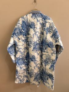 Bata Kimono Larga Acolchada de Algodón, Kimono Acolchado Estampado Hecho a Mano, Bata de Baño Unisex - Product Image 4