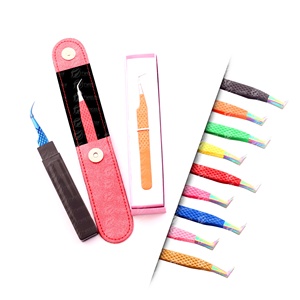Pinzas clásicas y de volumen para extensión de pestañas con punta de fibra de agarre de diamante para cabello de barbilla Etiqueta privada de acero inoxidable - Product Image 6