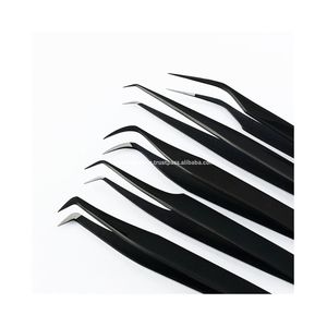 Ensemble de pinces à cils professionnelles Premium Black Nano & Fiber Tip pour extensions de cils, outil pour volume russe, usage professionnel en salon - Product Image 3