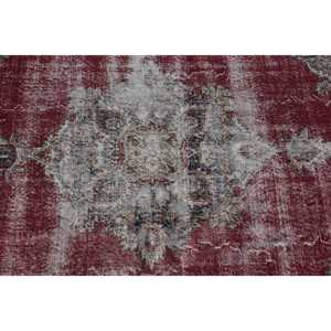 Vintage Turkish Rug, 4.3x9.9 ft Rug, <b>Red</b> Solid <b>Wool</b> Rug - Product Image 5
