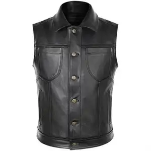 Wholesale Leather Vest For Sale Online Best Quality Men Use Hide Casual Motorcycle Biker Leather Waist Coat