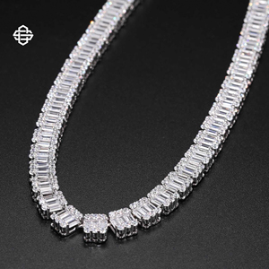 Luxe Moissanite Baguette Tennis Chaîne Collier Hiphop Glacé Bling Bijoux pour Hommes Femmes Diamant Look Style Cubain Ras Du Cou - Product Image 1