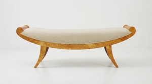 Curved Wooden Ottoman Upholstered <b>Bench</b> with Fabric Upholstery Scalloped <b>Sofa</b> Stool Modern Entryway Living Room Seating - Product Image 1